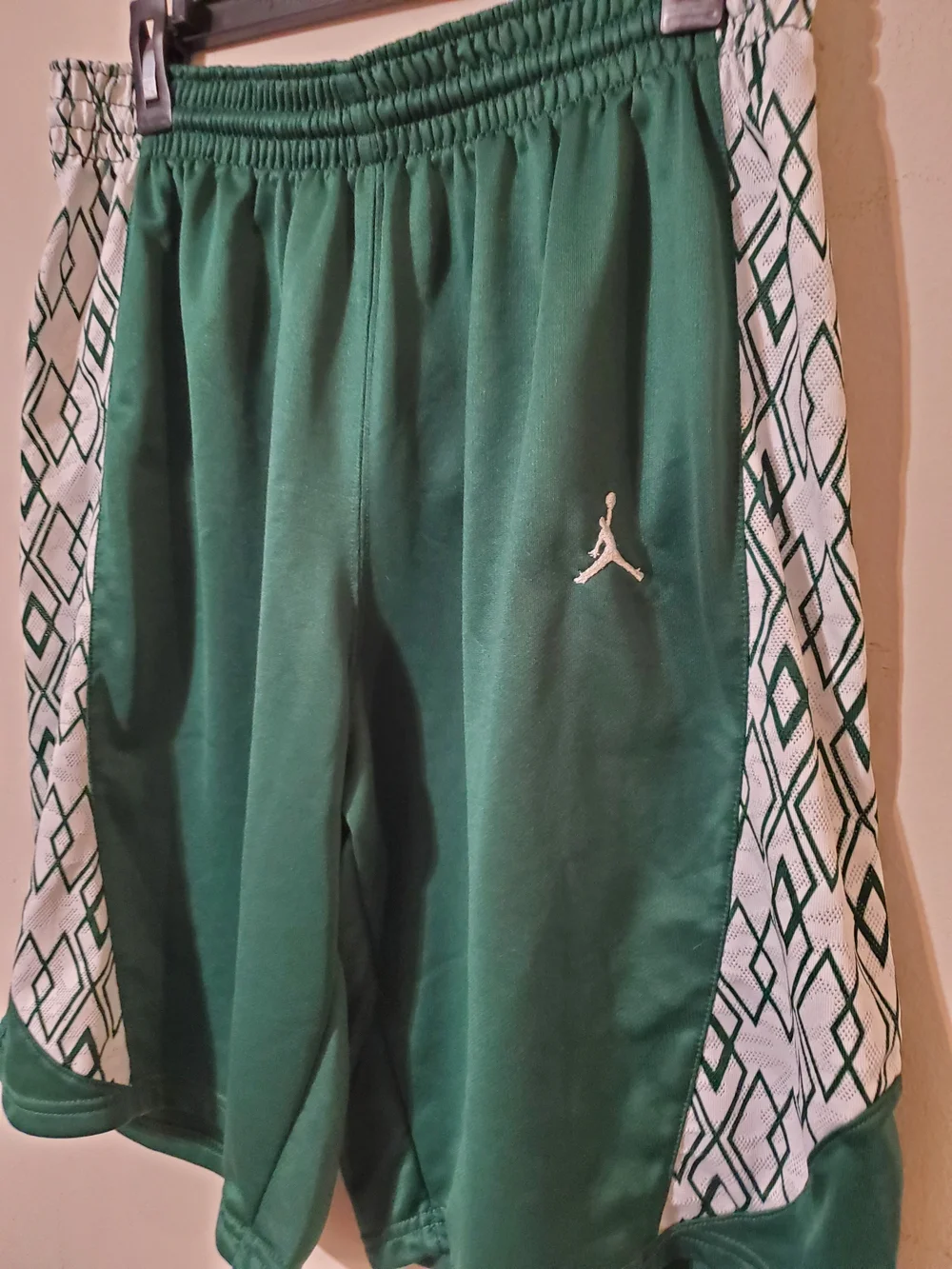 RARE Y2k Nike Air Jordan Green Basketball Shorts White Geometric Side Panels